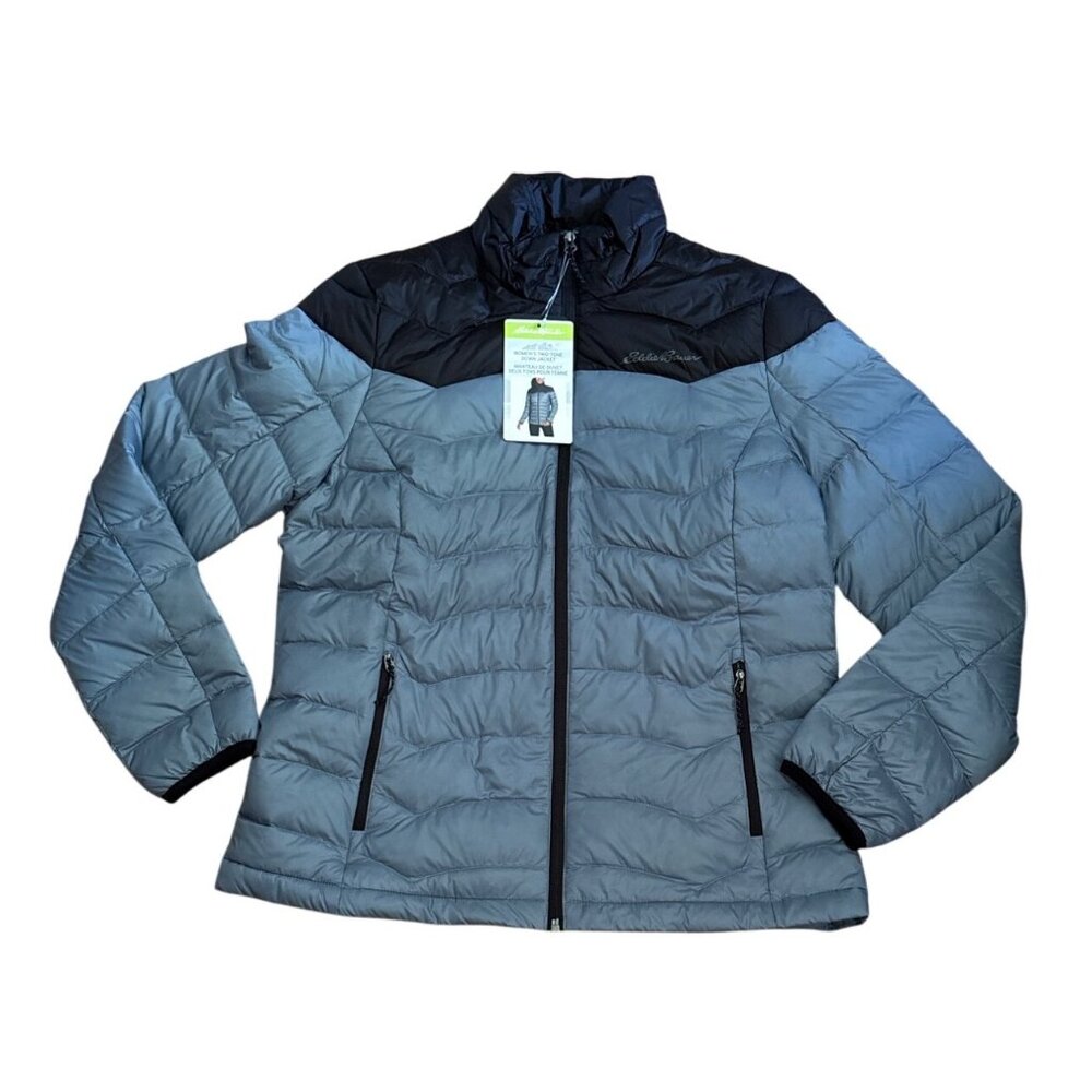 Eddie Bauer Jacket Womens Med Two Tone Grey Black Down Quilted Coat New